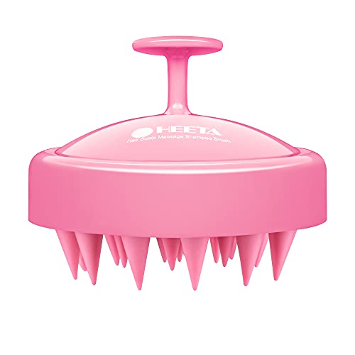 HEETA Kopfhaut Massagebürste für Nasses und Trockenes Haar Sanft Kopfmassage Bürste, Shampoo Haarbürste mit Weichem Silikonkopf für Peeling und Kopfmassage-Rosa