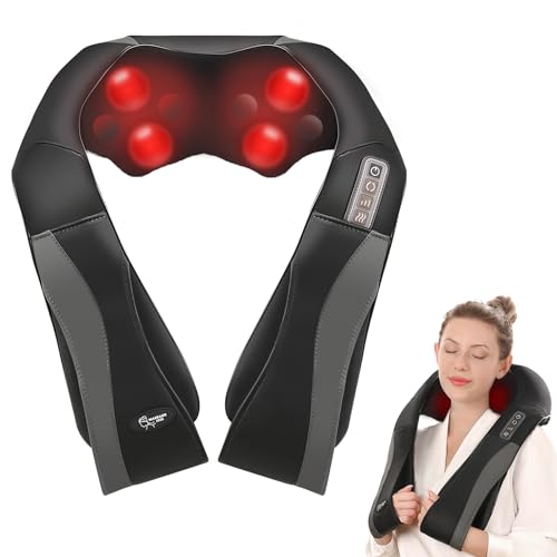 Nackenmassagegerät Schulter mit Wärme, Elektrisches Rücken Massagegerät mit 3D-Rotation Massage und Einstellbaren Geschwindigkeiten für Haus Büro
